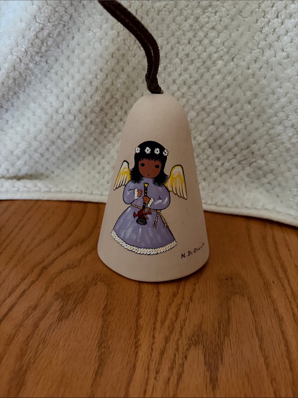 Vintage N. DeGrazia Bell Windchime with painted angel